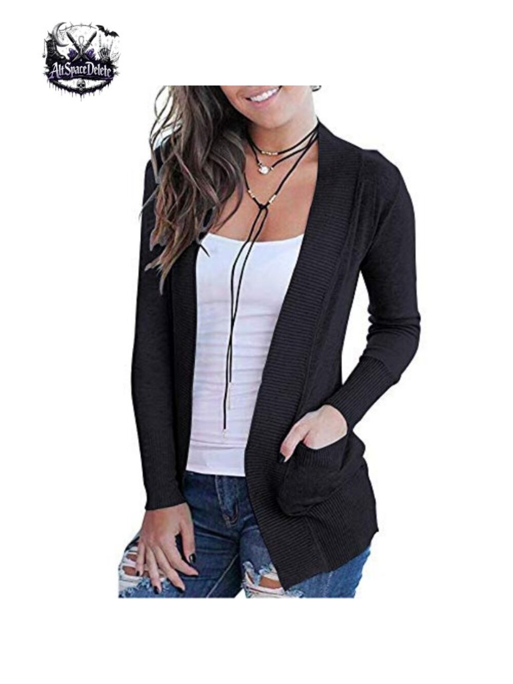Open Front Long Sleeve Cardigan with Pockets Knit Sweater
